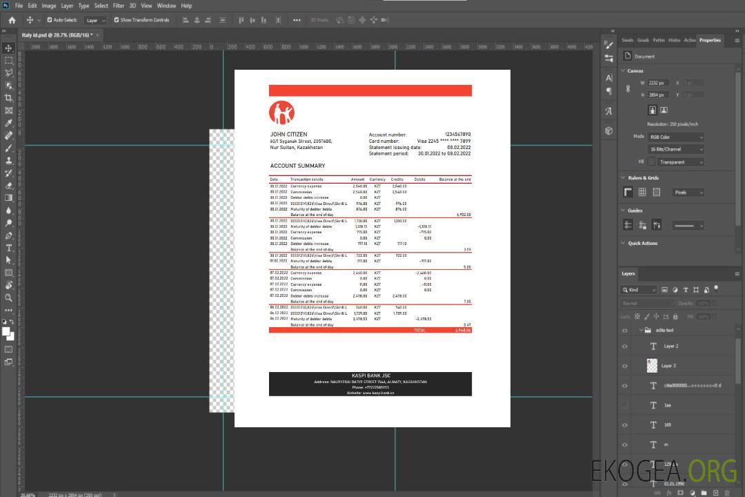 Relevé de la banque Kaspi du Kazakhstan xls template